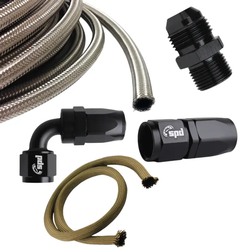 Säker betalning Holset Olja in Kit Turbo 1 x Rak 1 x 90 Grader AN4 + Värmeskyddsstrumpa